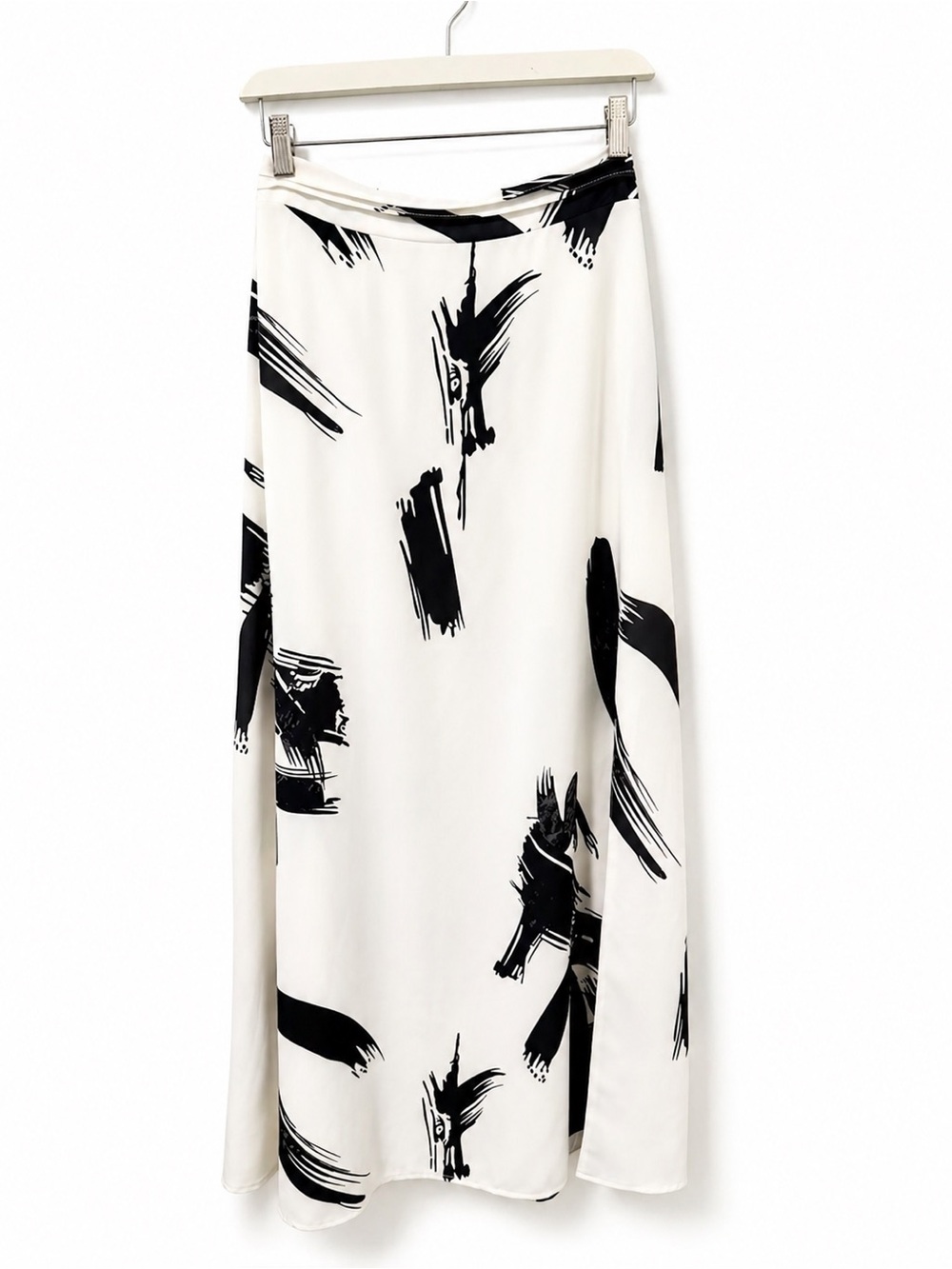 Black & Ivory Maxi Skirt with Slits Sz L Boho Chic Spring Summer Minimalist - Picture 2 of 11